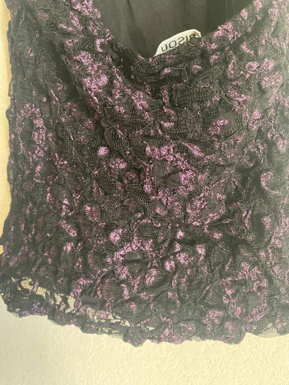 Vintage Y2K Black Lace Halter Top - Faux Fur Trim Plunging Neckline - Picture 8 of 11